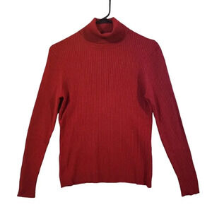 Chico's Ribbed Knit Turtleneck Sweater Women's Size 1 Long Sleeve Deep Red